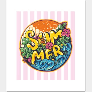 Tropical Summer - Pink Stripes on Posters and Art